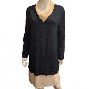 Marisfrolg Green and cream Mulberry Silk Long sleeved dress Size EU 42 US 6